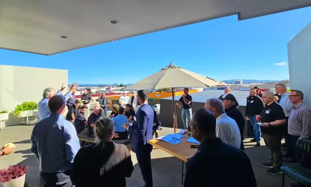 Guests at Elite Open Day 2026 outside Elite Business Systems new Hamilton office 58 Church Road Pukete