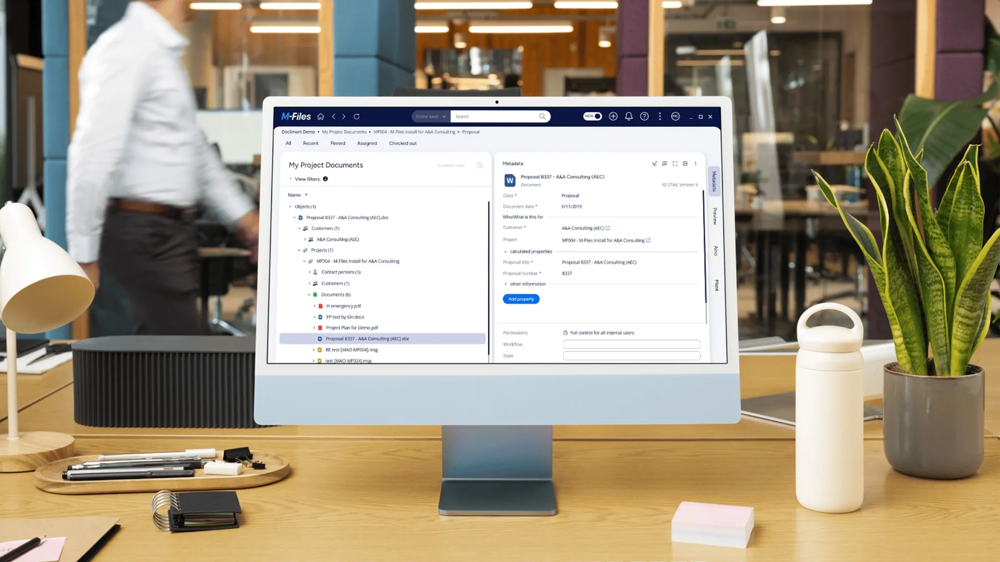 M-Files desktop app showing metadata fields instead of traditional folders